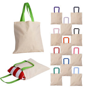Economical Cotton Tote Bag With Colored Handles Promotional Customization Screenprint Wholesale