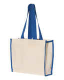 Heavy Canvas Tote With Contrast Color Handles and Side Trim