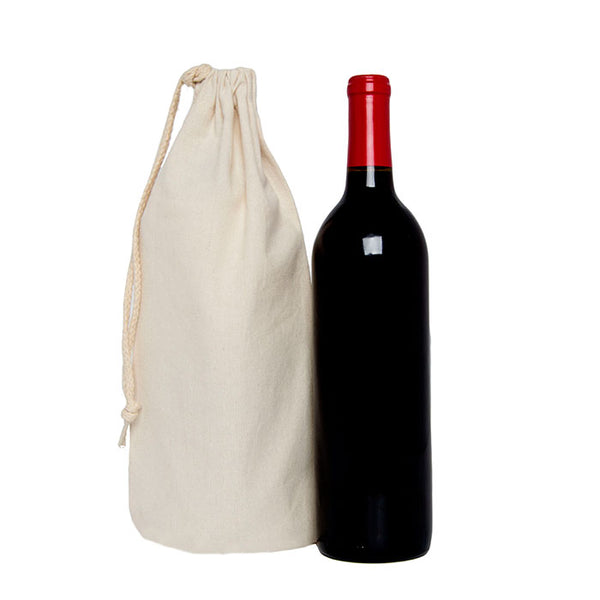 Faux Burlap Wine Bottle Drawstring Bag