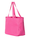 Large polyester tote with side pocket