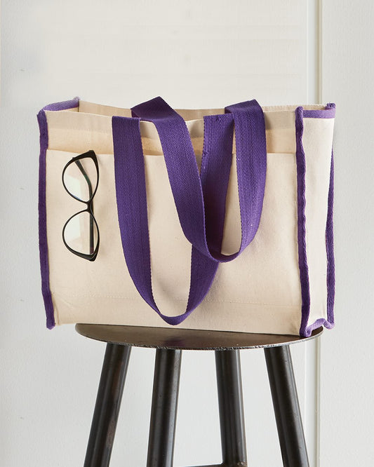 Heavy Canvas Tote With Contrast Color Handles and Side Trim