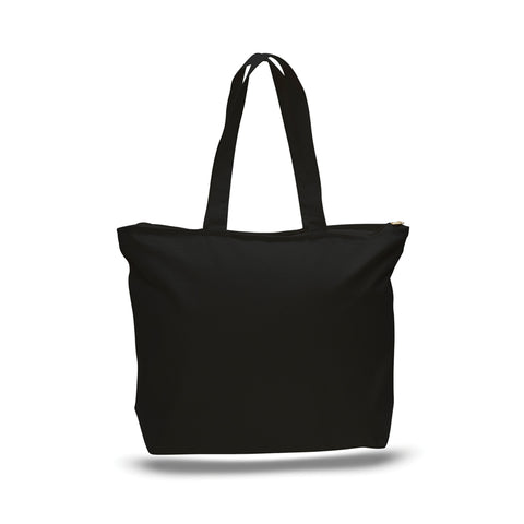 Heavy duty cotton tote bag with zippered pockets